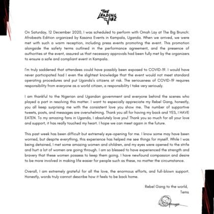 Tems Appreciates Her Rebel Gang & Fans After Uganda Arrest. 52 IMG 20201218 041120 420x420 1