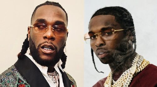 Two bespectacled men and one with dreadlocks pose together, listening to "Strapped" by Pop Smoke Feat. Burna Boy.