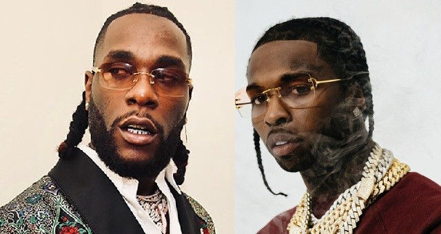 Two bespectacled men and one with dreadlocks pose together, listening to "Strapped" by Pop Smoke Feat. Burna Boy.