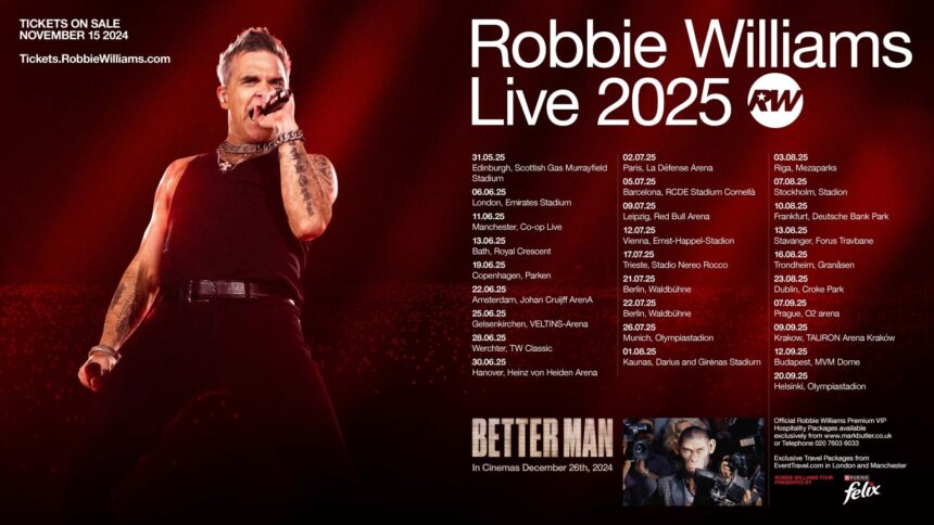 Robbie Williams Announces Major 2025 UK and Europe Tour